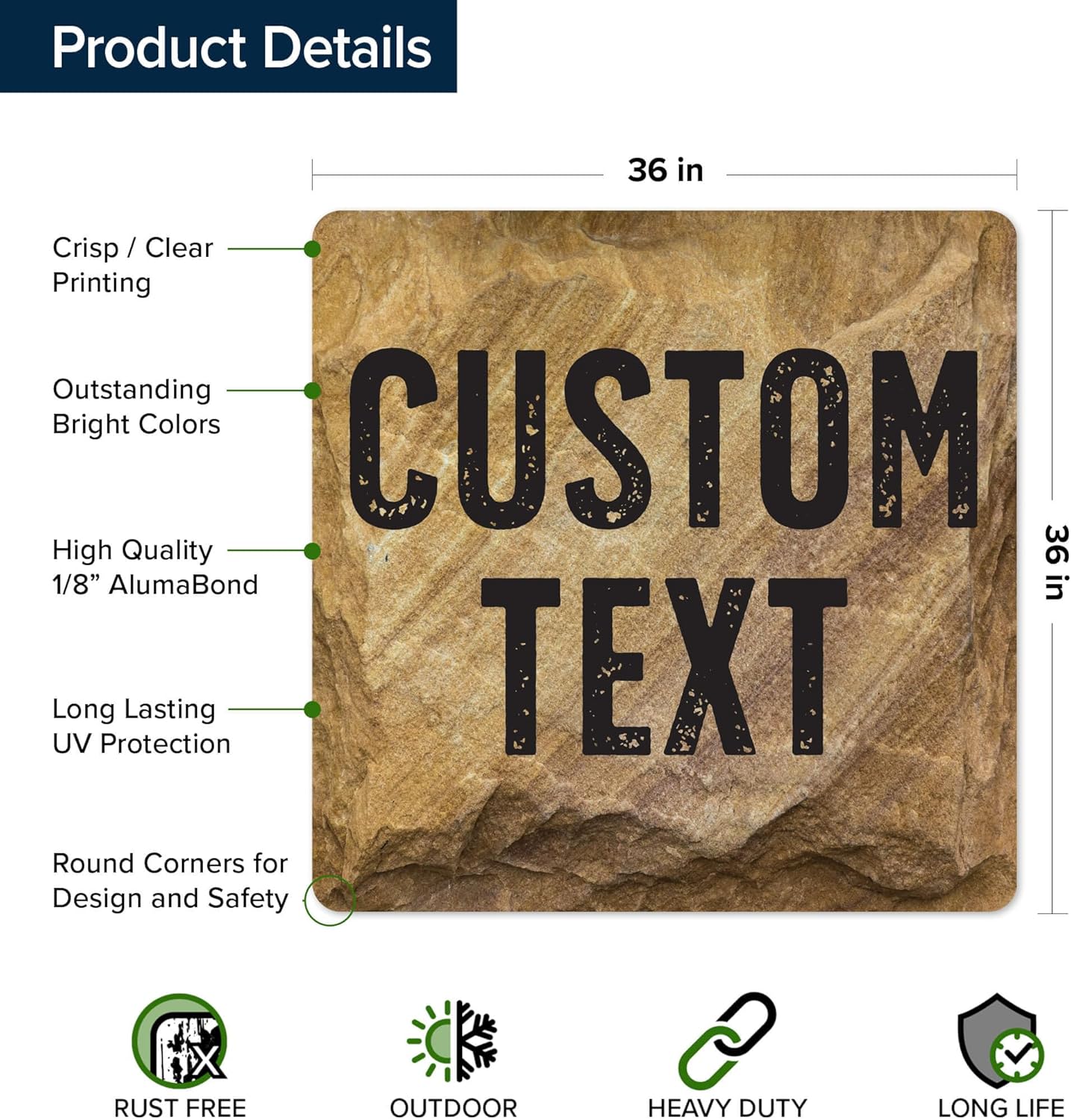 Custom Sign, Custom Street Sign, 11 Font Colors, 13 Font Styles, 4 Hole Options, 22 Sizes, 36x36 Inches, Rust Free DiBound, Fade Resistant, Made in USA by My Sign Center (Stone)