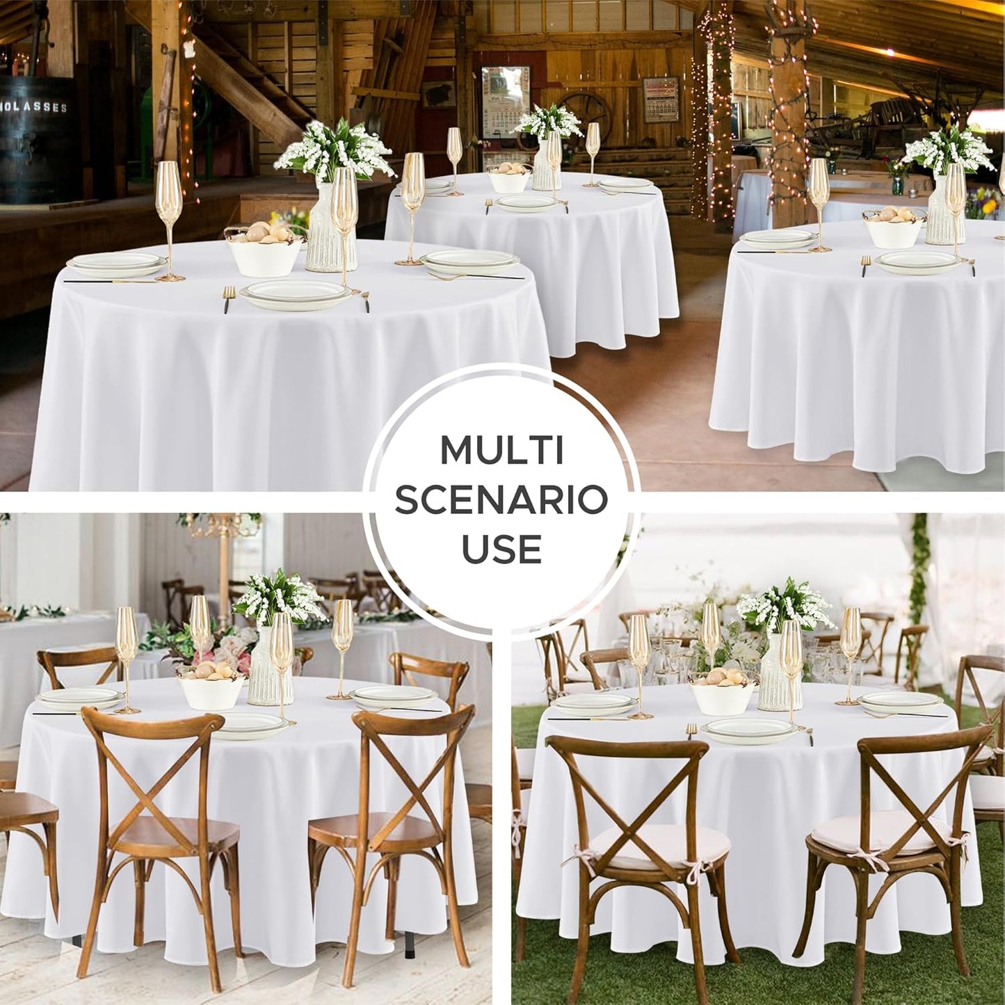 Fitable 8 Pack Round Tablecloths: Stain Resistant Wrinkle Free Circle Table Clothes, Washable Reusable Polyester Table Covers for Wedding Party Birthday Banquet Reception(White, 120 Inch)