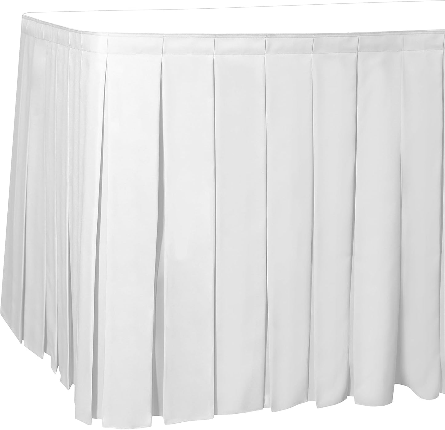 Ultimate Textile Pleat Polyester Fabric Table Skirt - Machine Washable Flame Resistant with Clips for Events, Weddings & Trade Shows, Cut & Sewn in Paterson, NJ - White, 7' Box Pleat
