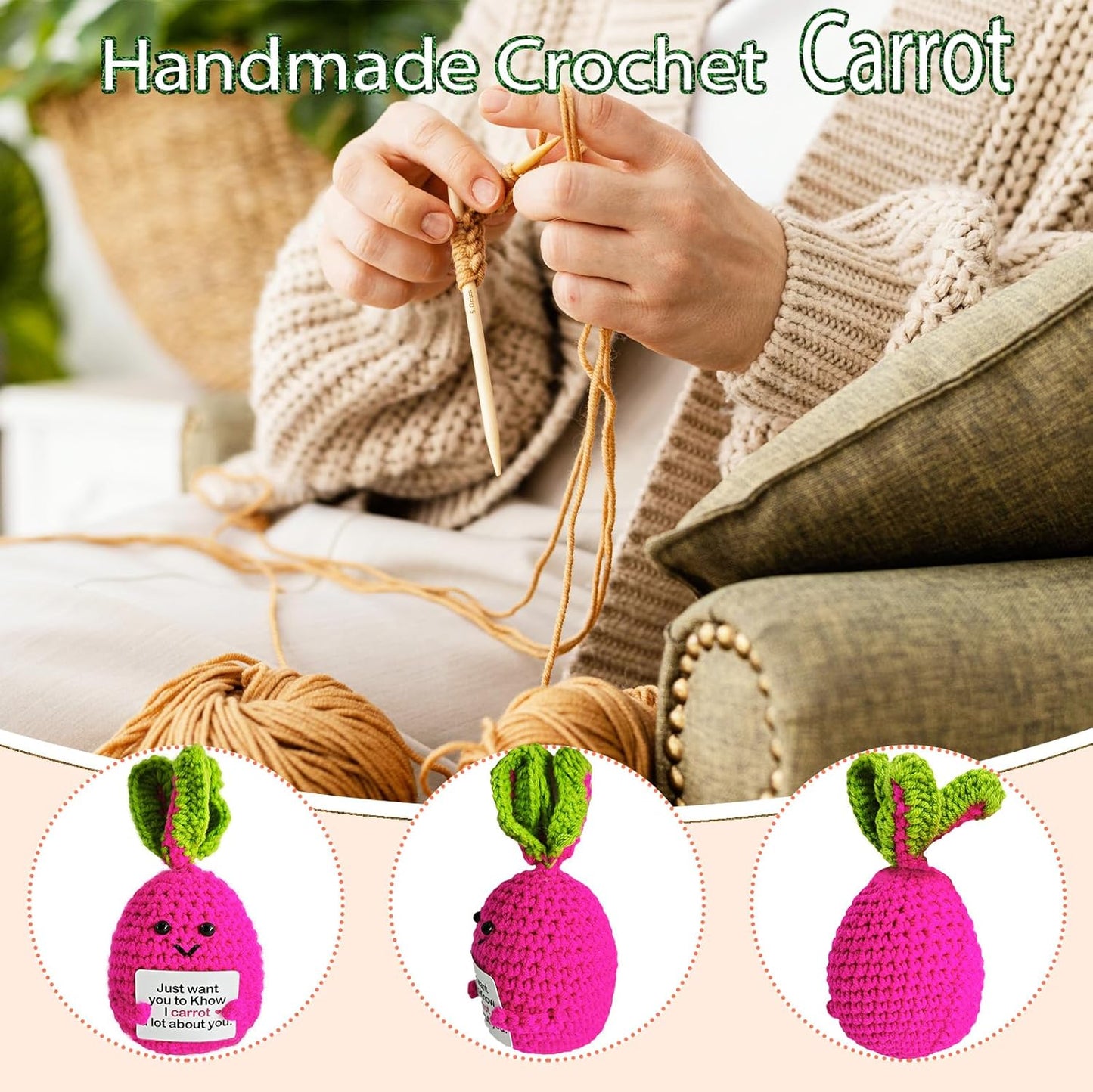 Emotional Support Crochet Carrot,Lovely Gift for Friends,Mom,Dad,Grandpa,Grandma,Colleagues,Classmates,Graduation Gift,Emotional Support Toys,Home Office Decoration