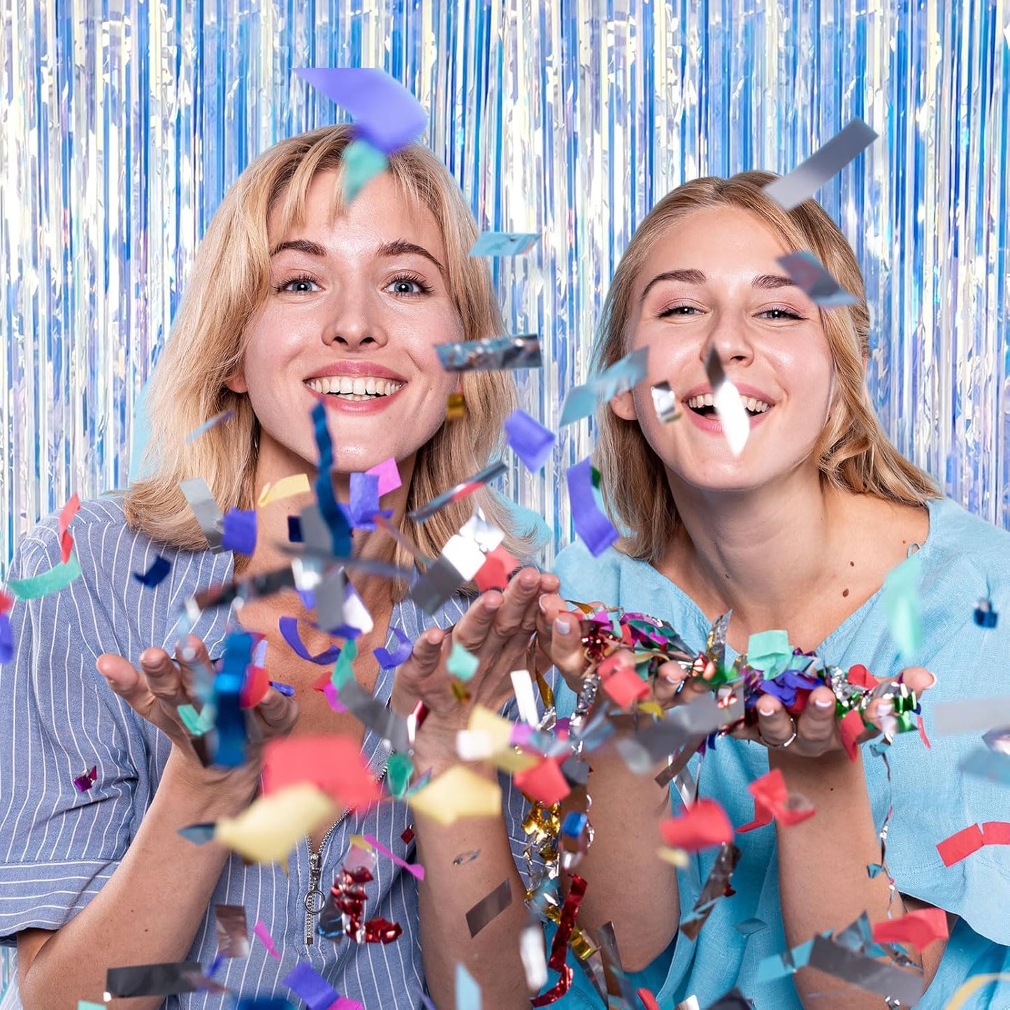 2 Pack Foil Curtain Backdrop Iridescent Metallic Tinsel Foil Fringe Curtains Photo Booth Props for Birthday Wedding Engagement Baby Shower Bachelorette Christmas Holiday Celebration Party Decorations