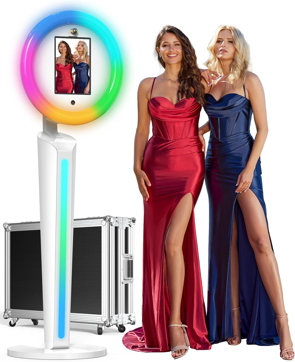 Portable Photo Booth Stand Compatible with 10.2"-12.9" iPad, Large Light Box Music Sync Metal Selfie Photobooth Machine Cyratok Software Control for Events,Rentals & Business Use(Flight Case)