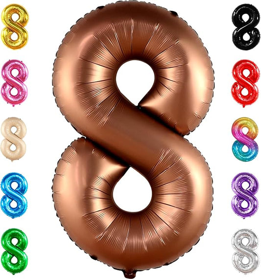 KatchOn, Coffee Brown 8 Balloon Number - 40 Inch, Brown balloon Number 8 | Coffee Birthday Decorations for Boy | 8 balloon Number for Birthday Decorations Girls
