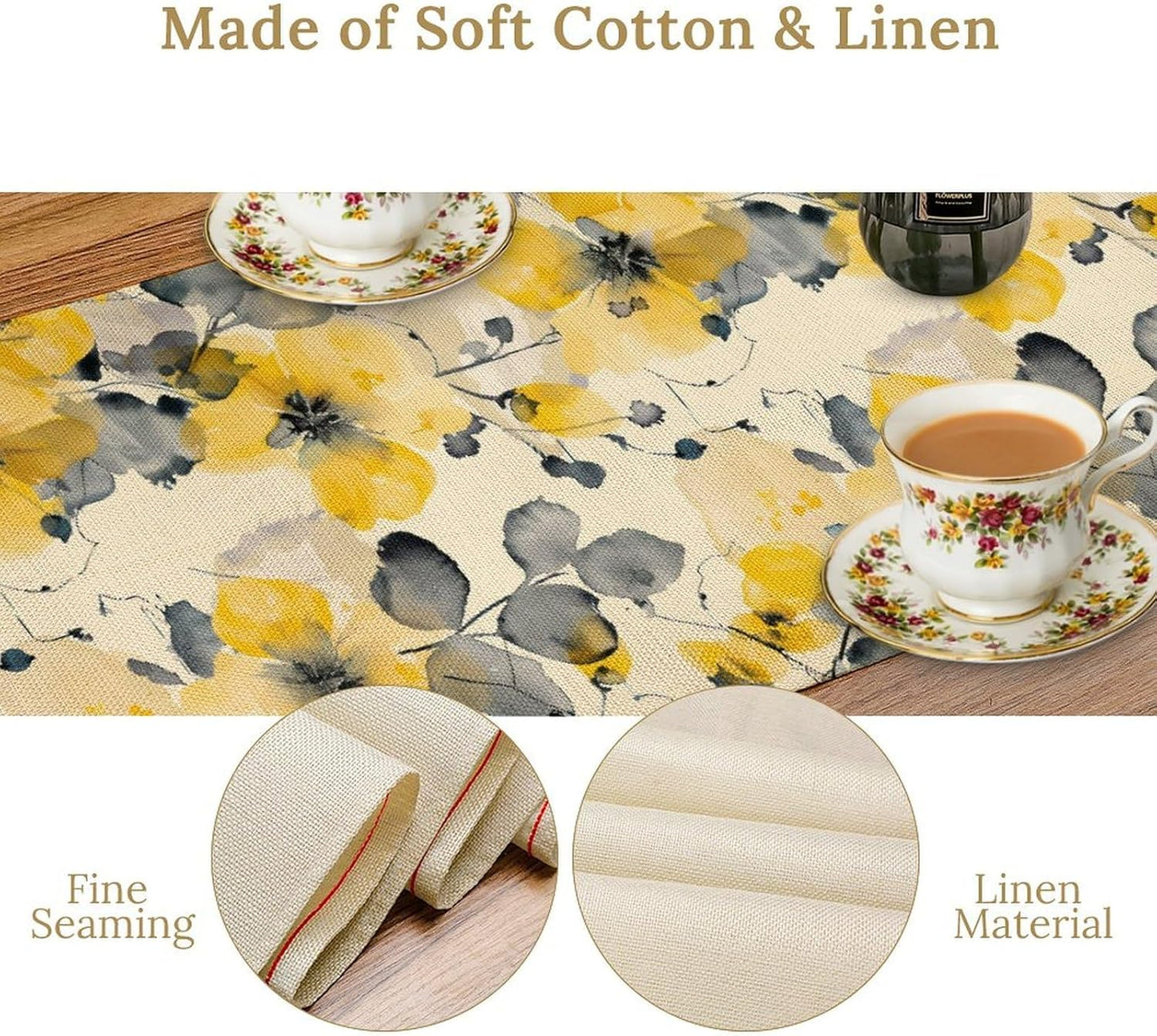Floral Table Runner,Yellow Flowers Spring Print Table Cloth Kitchen Dining Table Home Party Decoration 13x120 Inch