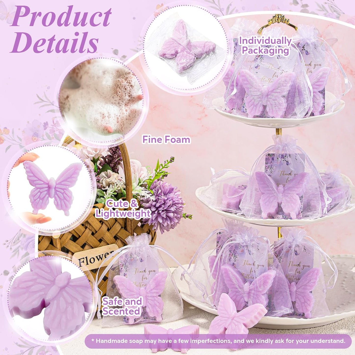 Dunzy 100 Set Butterfly Theme Baby Shower Favors for Guests Butterfly Soap Favors with Thanks You Cards Gift Bags Gender Reveal Baptism Party Decorations Wedding Bridal Souvenirs (Purple)