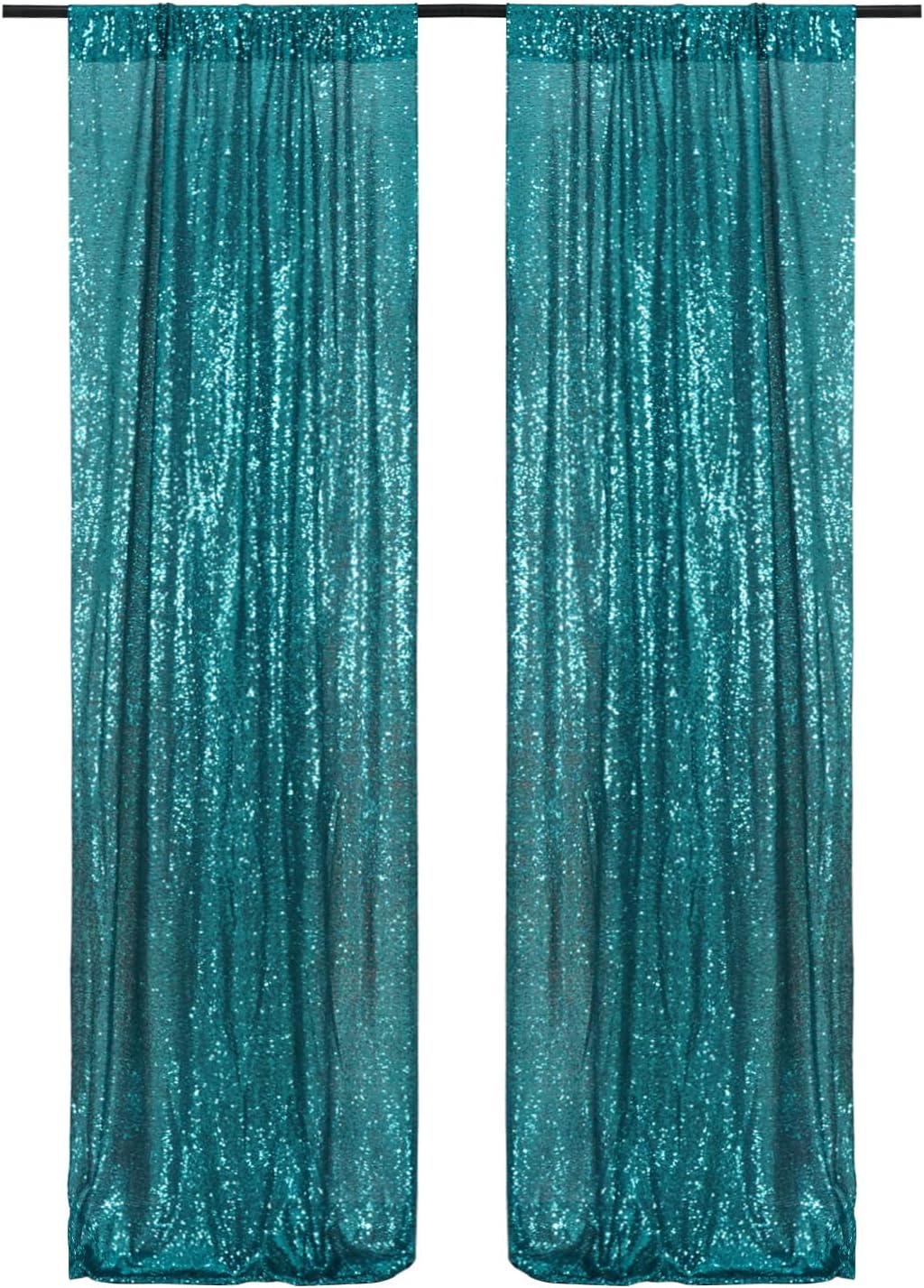 Poise3EHome 2ft x 8ft Teal Sequin Backdrop Curtains 2 Panels for Photography Party Decoration, Teal