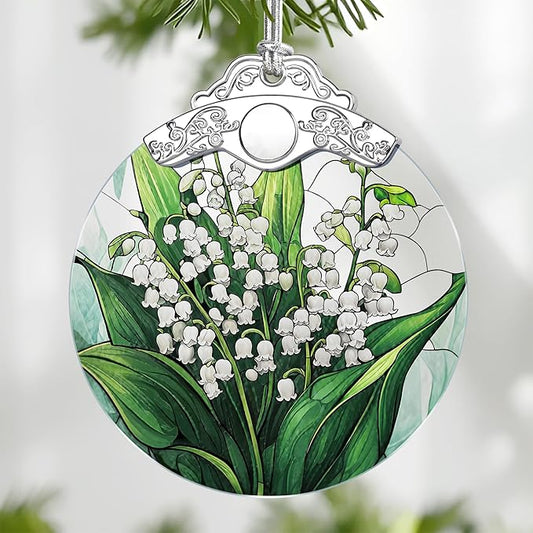 Lily of Valley Flower Stained Glass Ornament, Christmas Ornament – Christmas Tree Decor, Holiday Decoration, Stocking Stuffer, Festive Gift Idea, Gifts for Flower Lover, Nature Lover, and Mom