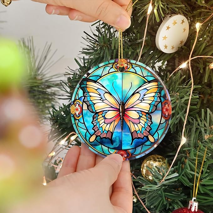 Butterfly Christmas Ornament - Ceramic Keepsake for Tree - Gifts for Butterfly Lovers