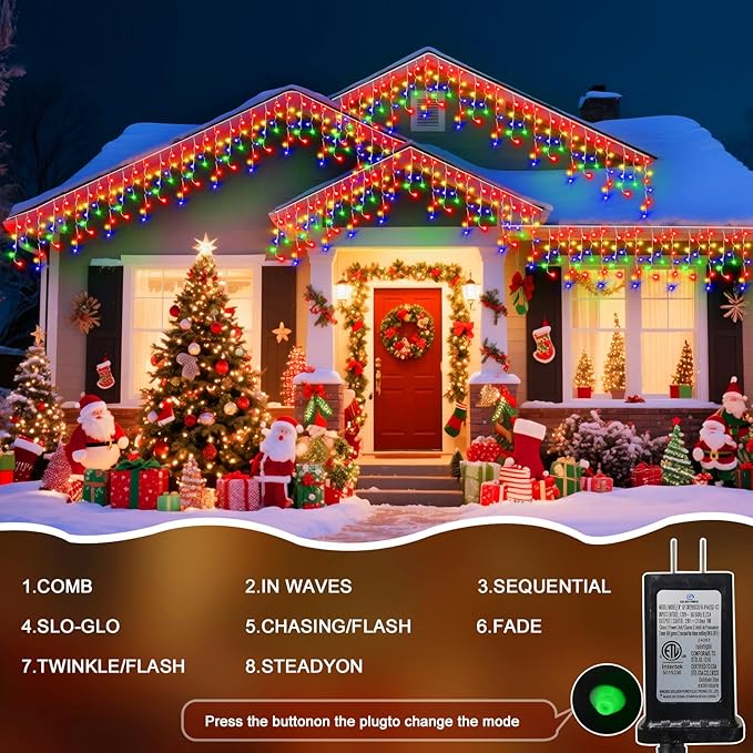 98 Ft String Lights for Outside, 960 LED Christmas Lights Outdoor Plug in, Christmas String Lights with 8 Modes & Timer for Holiday, Party, Wedding, House, Patio, Outdoor Decor(Multicolor)