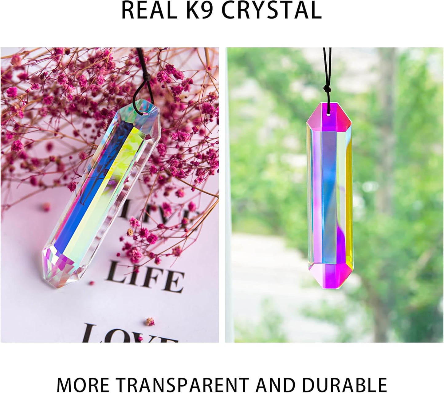 HDCRYSTALGIFTS 2PCS 5" Large Crystal Sun Catcher Prisms for Windows Indoor, AB Colored Hexagone Hanging Crystals Suncatchers, Rainbow Maker for Christmas,Patio,Chandelier,Garden Ornaments