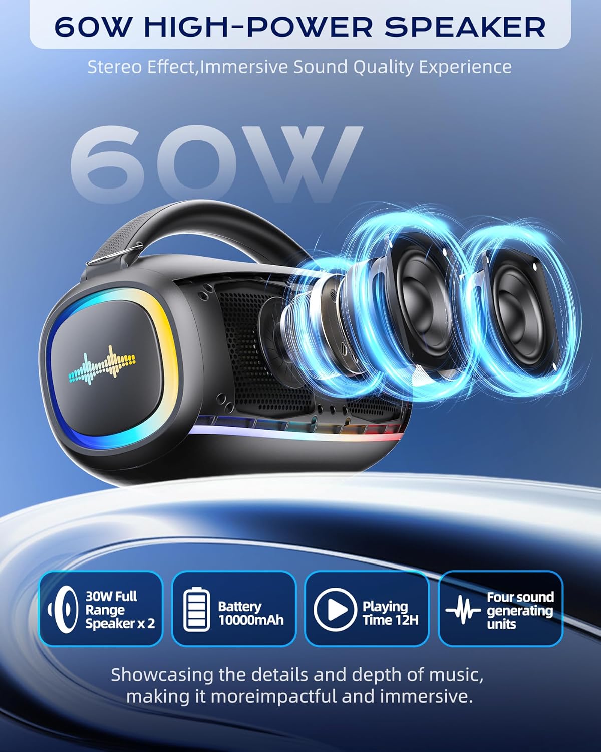 Karaoke Machine,IPX5 Waterproof Portable Bluetooth 5.3 Speaker with 2 Wireless Microphones for Adults & Kids,60W PA System Supports TWS/TF Card/USB/AUX/Live for Home Party-Black