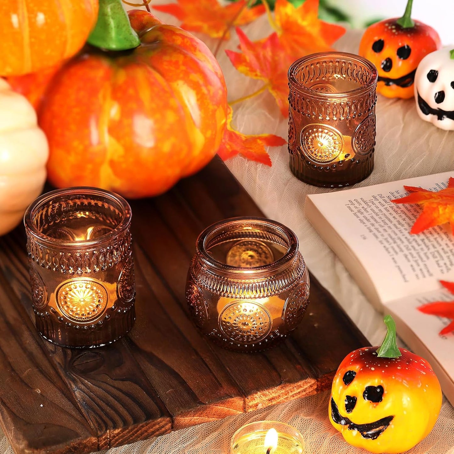 DARJEN 24Pcs Amber Votive Candle Holders - Vintage Glass Candle Holder, Candle Holders Bulk for Wedding & Home Decoration, Tea Lights Candle Holders for Festival Party Gift