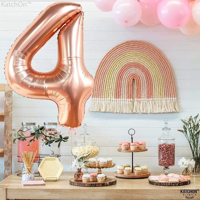 KatchOn, Rose Gold Number 4 Balloons - 40 Inch | Foil Number 4 Balloons for Birthdays | 4th Birthday Balloons, 4th Birthday Decorations Girl | Rose Gold Four Balloon, 4 Year Old Birthday Decorations