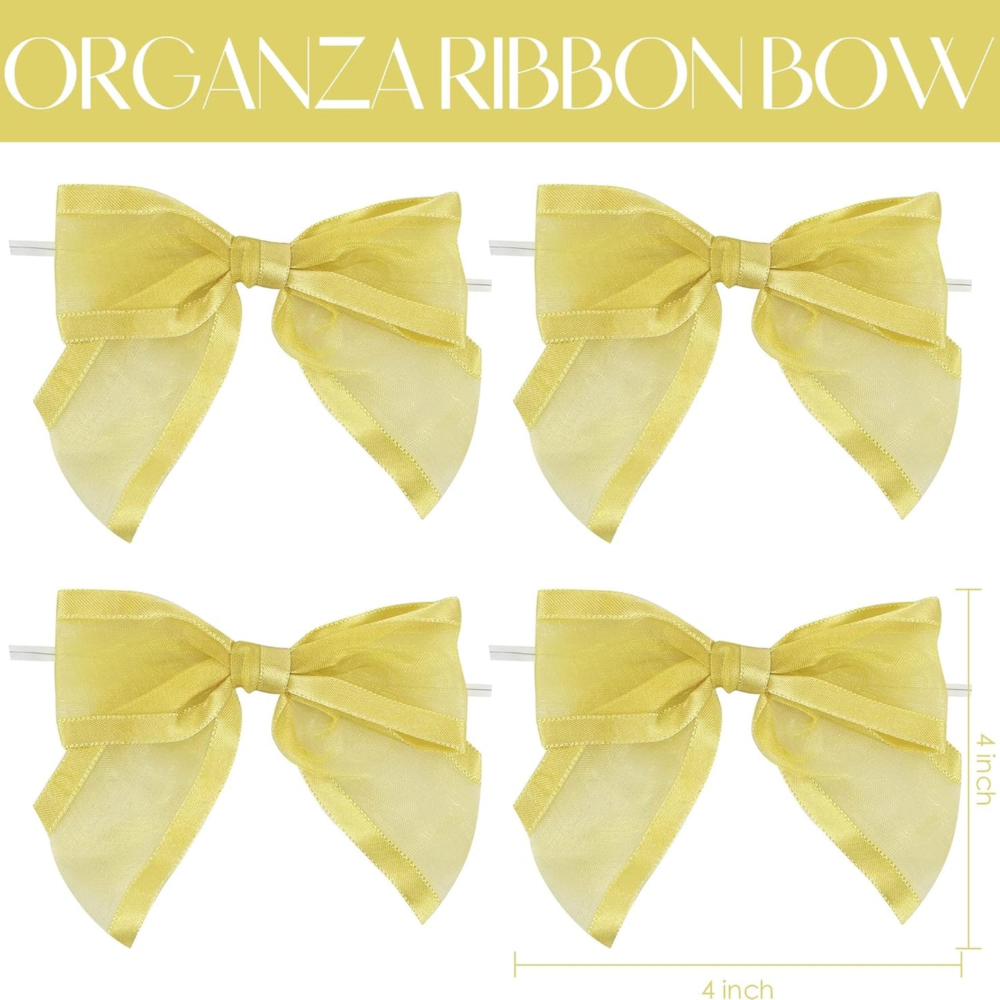 AIMUDI Gold Bows for Treats 4" Organza Bows Premade Twist Ties Bows for Gift Wrapping Crafts Treat Bags Baskets Cake Pop Baby Shower Birthday Wedding Christmas Decor - 12 Counts