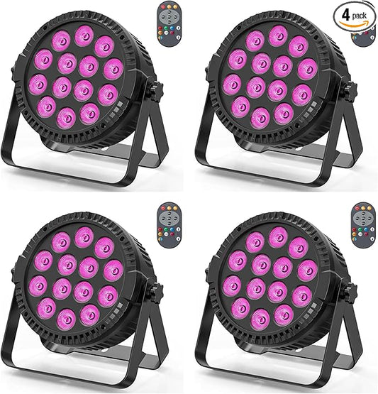 RGBW 4-in-1 Stage Lights, 80W LED Par Lights with DMX512/Remote/Sound Acitvated Control, Uplights for Events, Wedding, Parties, Dance, Stage - 4Packs