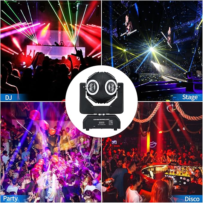 Moving Head Light 8 LED RGBW Beam DJ Light with DMX512 Sound Activated 360°Rotation Stage Lighting for DJ Party Bar Disco Show Club Wedding Stage
