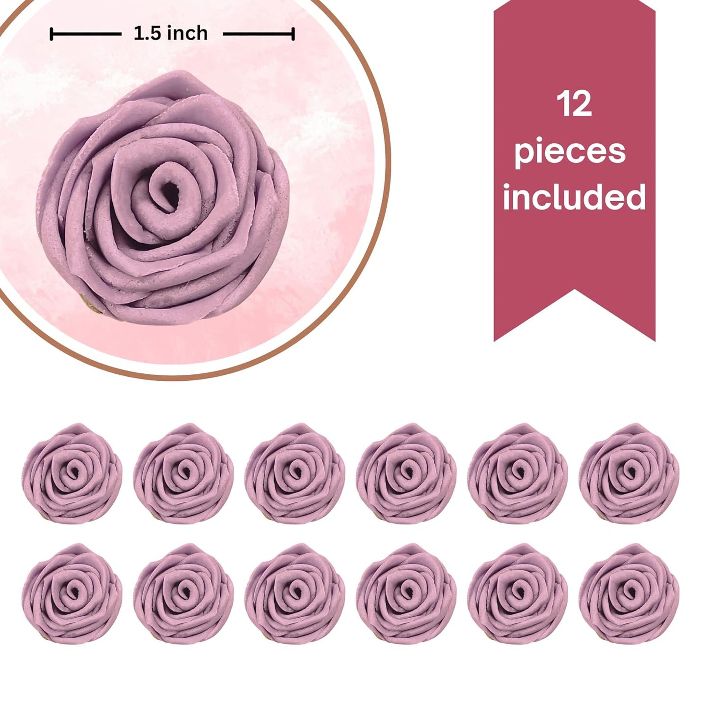 Confect Edible Lavender Rose Toppers – 12-Pack Lilac Roses for Cake & Cupcake Decorating– Stunning Edible Floral Toppers for Desserts- Vegan, Nut-Free, Soy-Free, Dairy-Free, Palm Oil-Free
