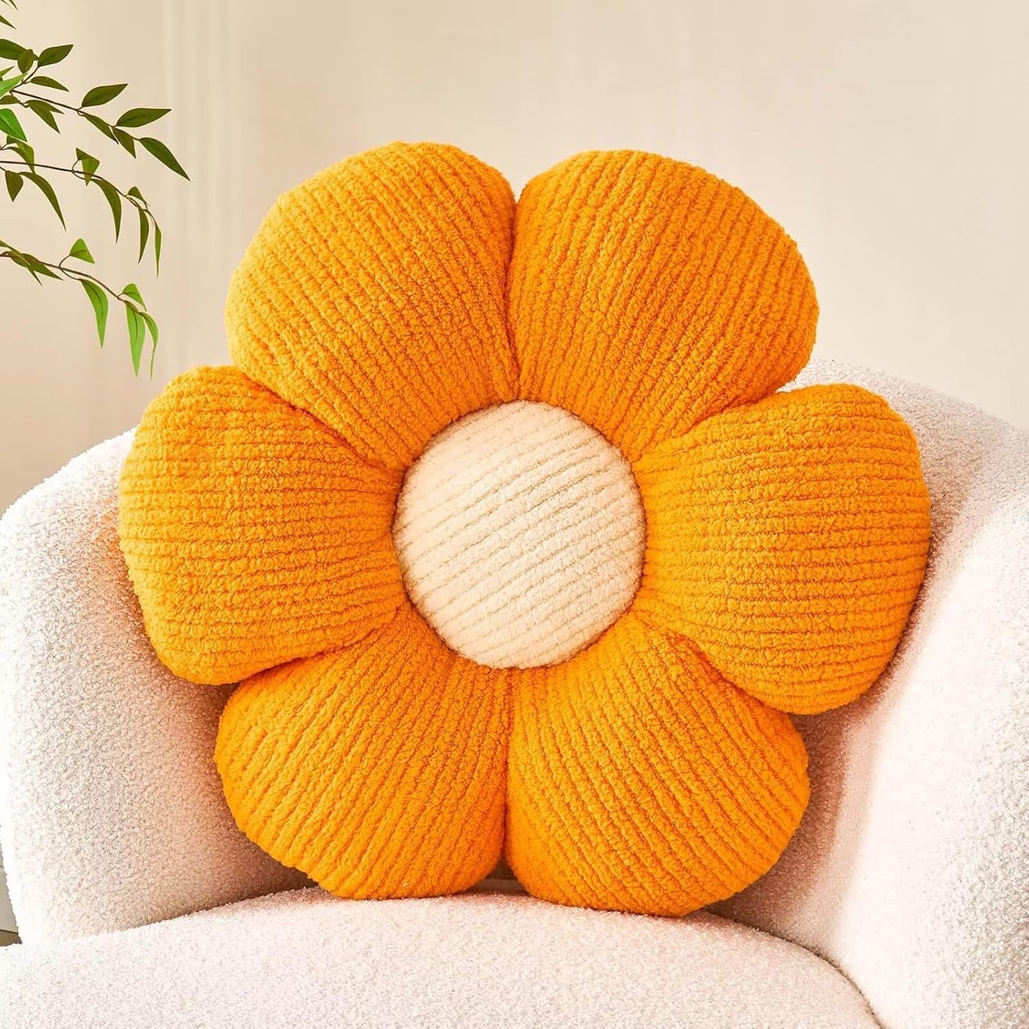 Flower Throw Pillow, Soft Orange 19.6" Shaped Floor Pillow for Home Decor, Cute Aesthetic Plush Decorative Pillows for Bed, Sofa, Couch