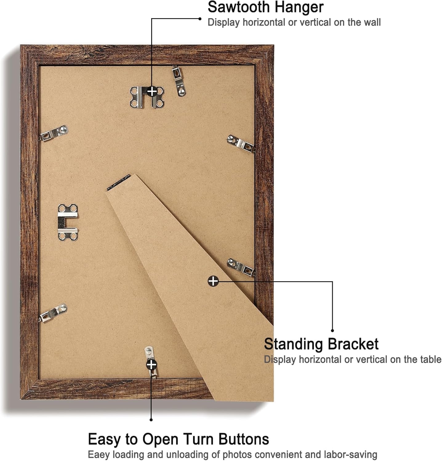 8x12 Picture Frame Set of 4 with High Definition Real Glass, Display 6x8 Pictures with Mat or 8 x 12 Without Mat, Rustic Wood Photo Frames for Tabletop and Wall Mounting