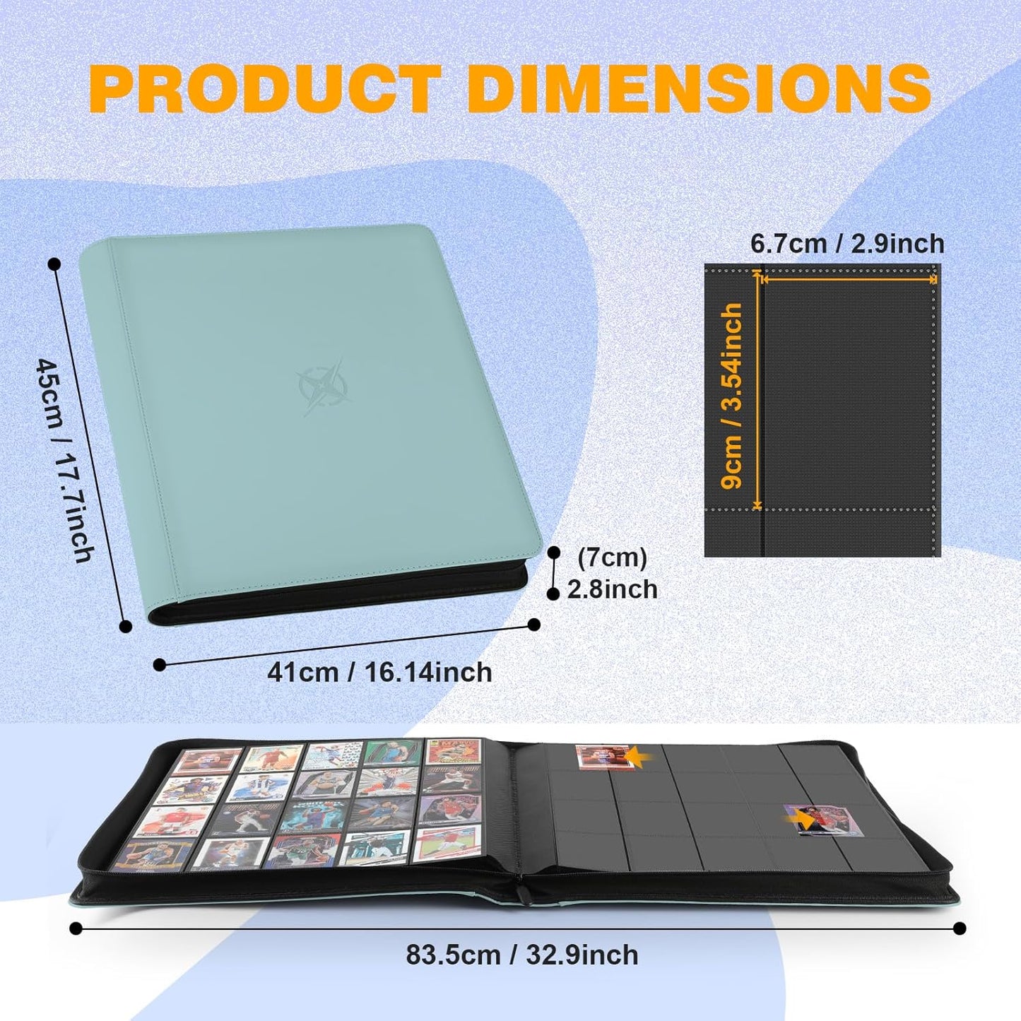 20-Pocket Card Binder, Trading Card Binder Holds 2000 Cards, Premium Zippered Trading Card Album Compatible with TCG, Game & Sports Cards (Sky Blue)