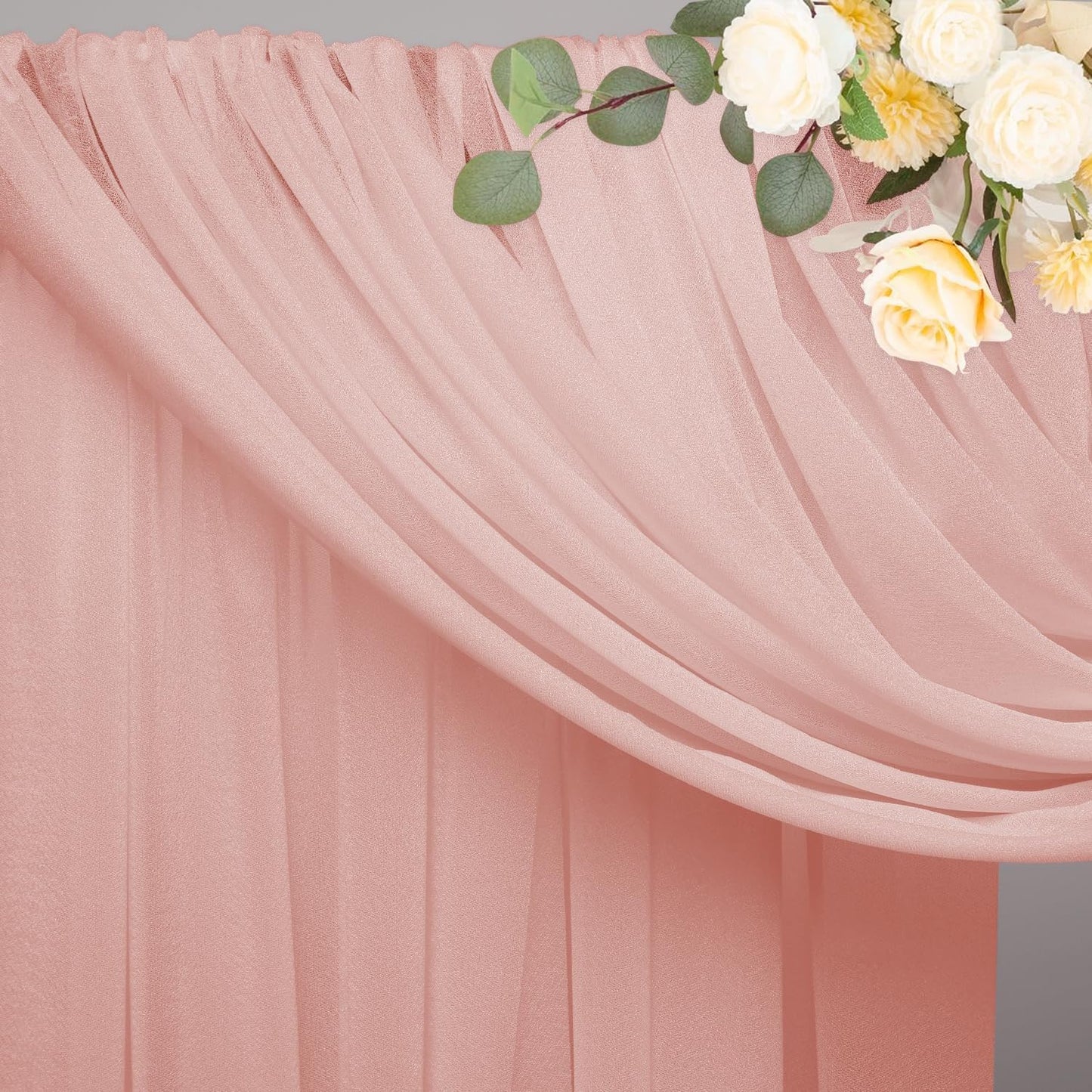 Wokceer Blush Wedding Arch Draping Fabric Backdrop 3 Panels 28.7" X 20FT Sheer Drapes Fabric for Wedding Arbor Ceremony Party