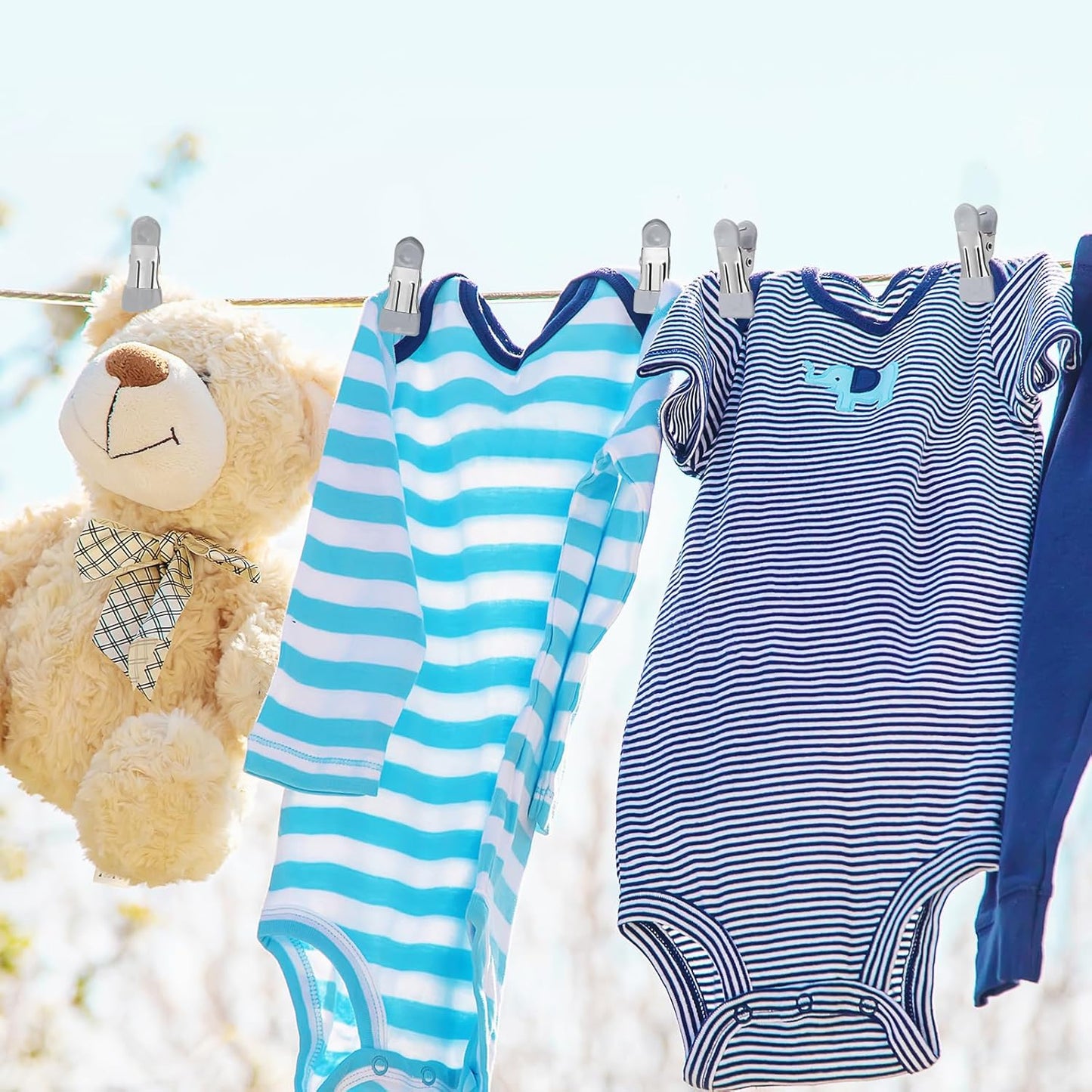 Clothes Pins Heavy Duty 30 Pack - 2.17 Inch Metal Chip Clips, Clothespins for Photo Drying Clothesline Laundry Sock, Bag Clips for Food Kitchen Stainless Steel with Rubber, Gray