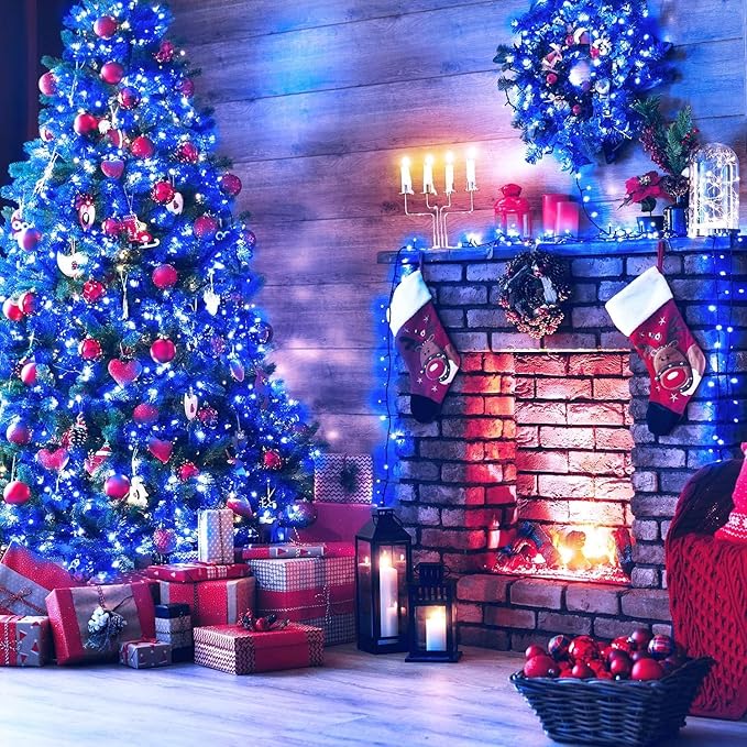Extra Long 264Ft 800 LED Christmas Lights with Timer, Green Wire Fairy Starry String Lights Plug in, 8 Modes and Memory, forIndoor Outdoor Xmas Tree Wedding Party Decoration,Blue