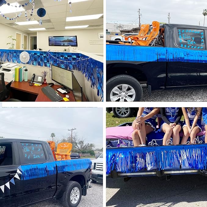 Thick 10 Feet by 15 Inch Royal Blue Foil Fringe Garland - Pack of 3 | Shiny Metallic Tinsel Banner for Parade Floats, Bridal Shower, Wedding, Birthday, Christmas | Wall Hanging Drapes (3)