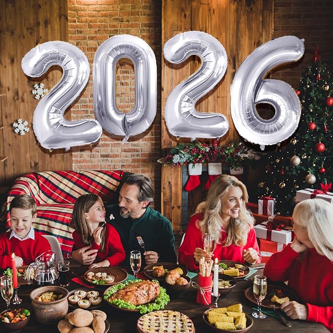 GOER 42 Inch 2026 Silver Foil Number Balloons for 2026 New Year Eve Festival Party Supplies Graduation Decorations