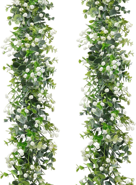 SOMYTING Artificial Eucalyptus Garland 2 Packs 6Ft Faux Eucalyptus Garlands Eucalyptus Leaves Table Greenery Garland Wreath Vines Artificial Vine Plants for Wedding Backdrop Arch Party Decor (2PCS)