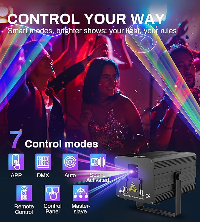 DJ Laser Light with App Control, 3D Animation Party Lights, DMX512/Sound Activated/Remote Control, Laser Light Show Projector Ideal for Stage, Clubs, Home Parties, Birthdays