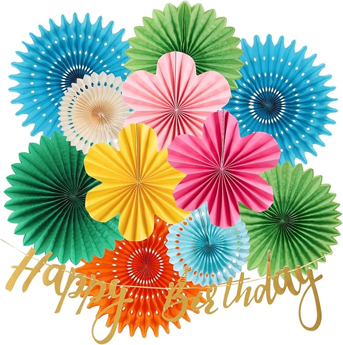 PAPER JAZZ Flowers Paper Birthday Party Decorations Happy Birthday Banners Red and Blue Paper Fans Classroom Decor Flower Wall Decor Hanging Ceiling Decorations
