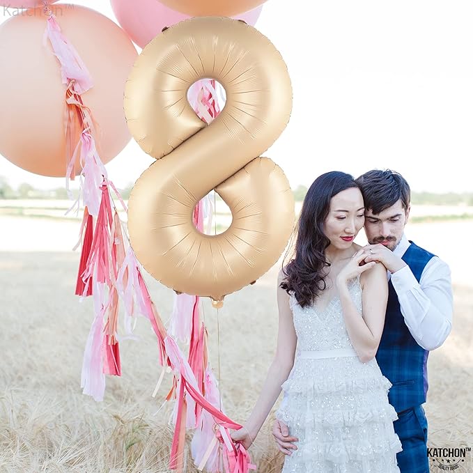 KatchOn, Huge Caramel Number 8 Balloon - 40 Inch | Number 8 Balloons for Retro Party Decor | Eight Balloon Number | Neutral Party Decorations | Big 8 Balloon Number, 8th Birthday Decorations for Girls