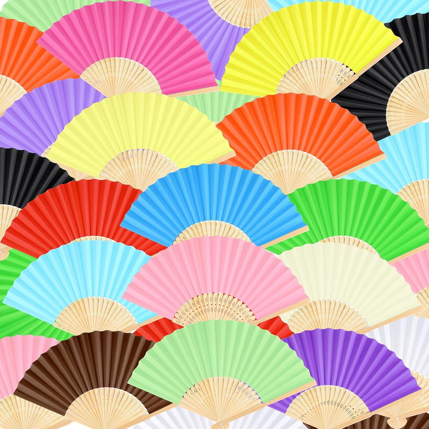 FEPITO 20 Pcs Handheld Paper Fan Paper Folding Fans with Bamboos for Wedding Gift, Party, Home, Multicolor