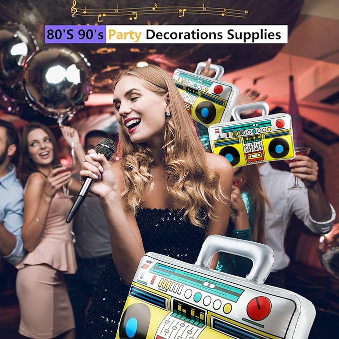 8 Pcs 16.5 Inch Inflatable Boombox Large Blow Up Boom Box Novelty Inflatable Radio Boombox for 80s 90s Radio Hip Hop Party Supplies
