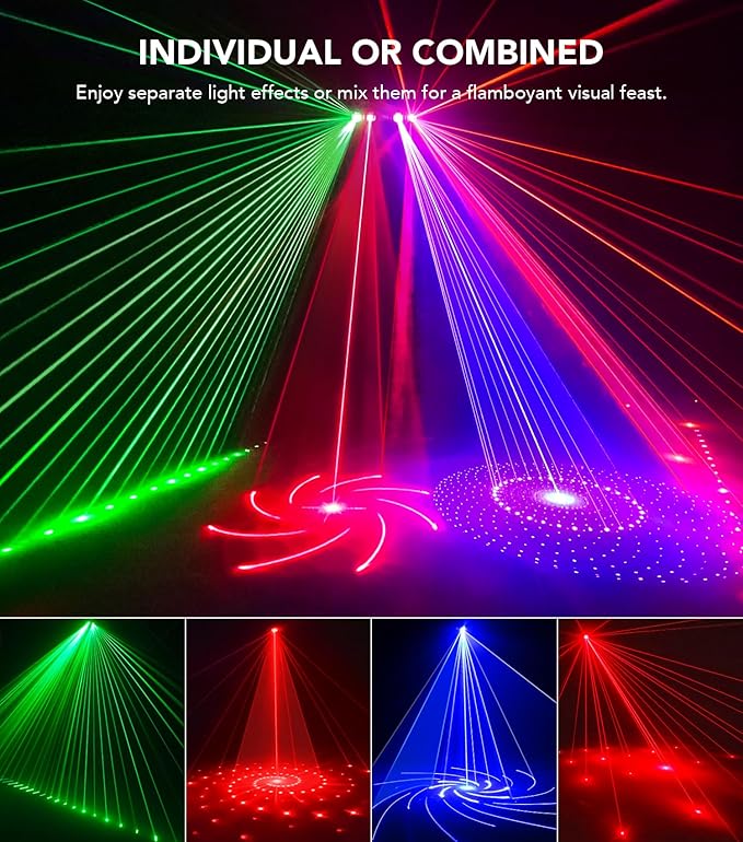 DJ Lights for Parties, Pro 6 in 1 DMX & Sound Activated Laser Light Show Machine with Disco Ball Light, RGBW & UV Strobe Party Lights Indoor for Rave Club Dance Bar Gig DJ Lighting
