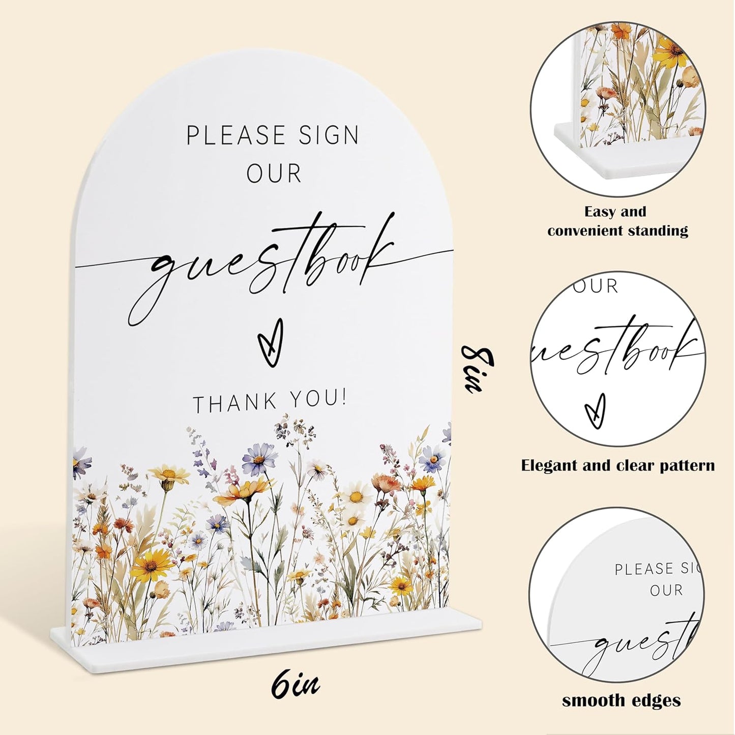Wedding Signs for Ceremony and Reception, Boho Floral Please Sign Our Guestbook, Wedding Signage with Stand, Bridal Shower Table Centerpieces, Supplies for Engagement Reception and Event Party, 32