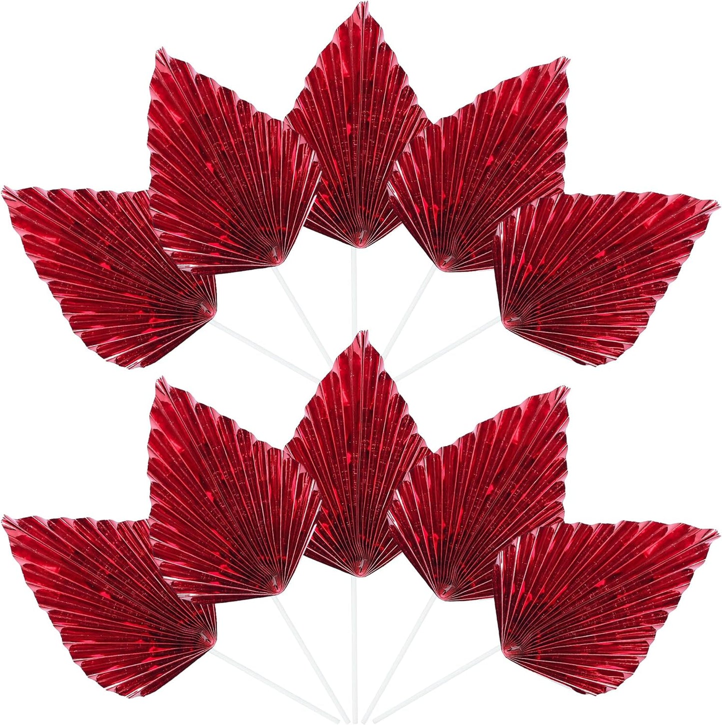 Ephlyn 6Pcs Paper Palm Leaves Fan Cake Toppers Palm Leaf Fan Cake Picks Craft DIY Fan Cupcake Toppers Palm Spear Leaves Cake Decorations for Baby Shower Wedding Birthday Party Supplies Bright Red