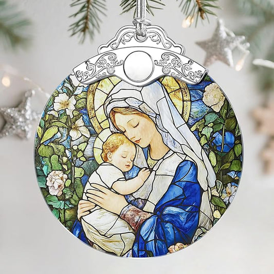 Religious Stained Glass Ornament, Christian Christmas Ornament, Hanging Ornaments for Home Decor & Christmas Tree Ornaments – Holiday Decor, Xmas Gifts & Holiday Present - Virgin Mary