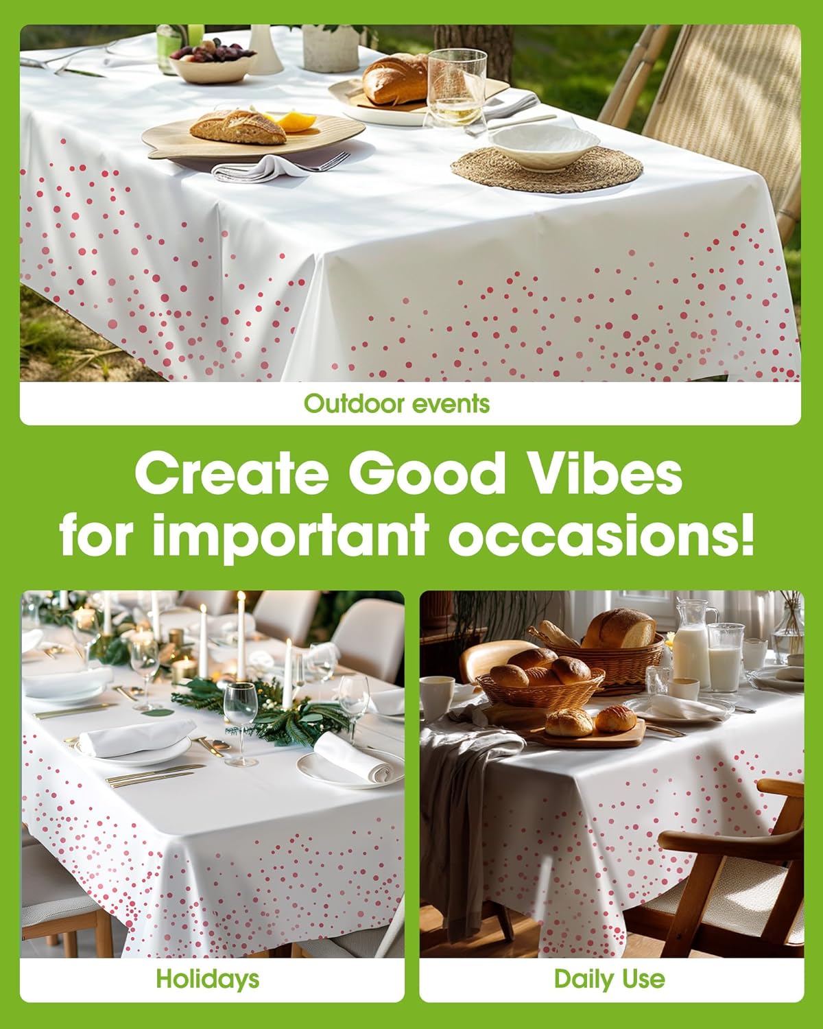 Pureegg Plastic Table Cloth Disposable 10 Pack, 54 x 108 Inch Table Cloths, Graduation Decorations of 2025, Graduation Tablecloths, Rectangle, Plastic Cover, Leakproof & Sturdy, White and Rose Gold