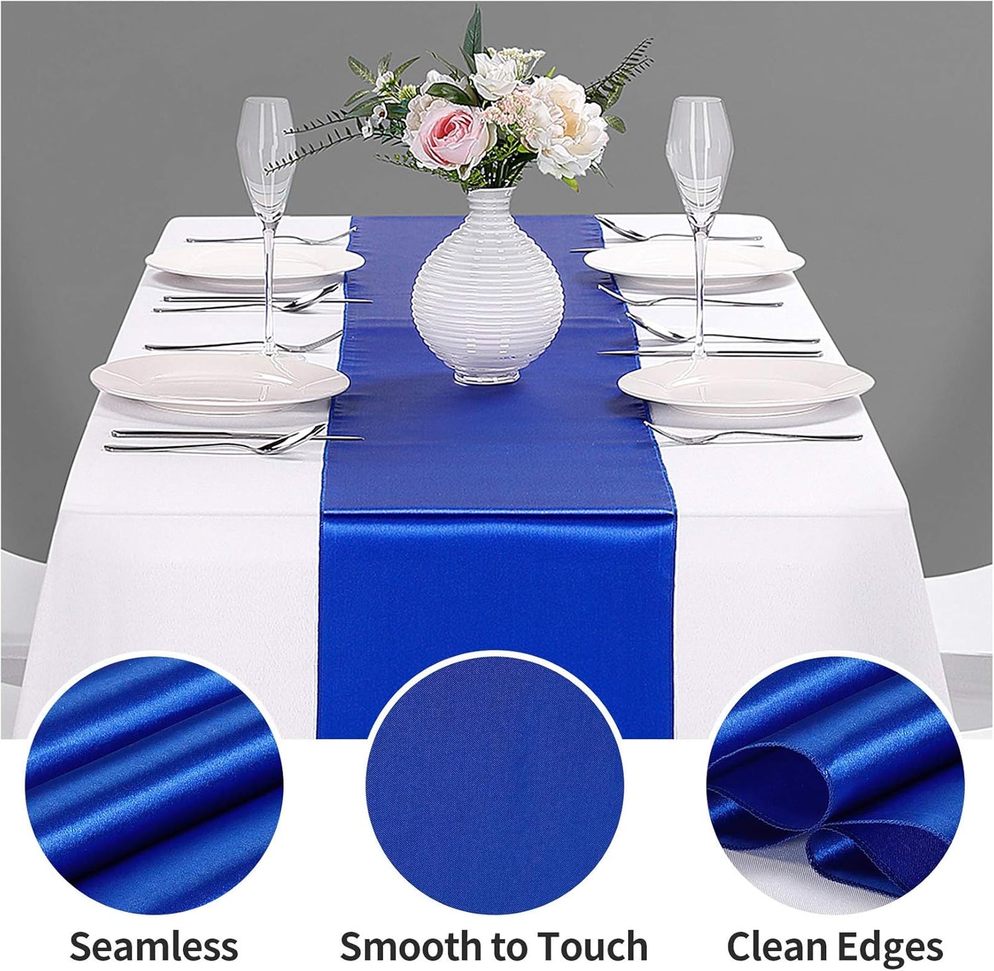 10-Pack Satin Table Runner Royal Blue 12 x 108 inches Long, Table Runners for Wedding, Birthday Parties, Banquets Decorations（10 Pack, 12x108 Inch, Royal Blue）