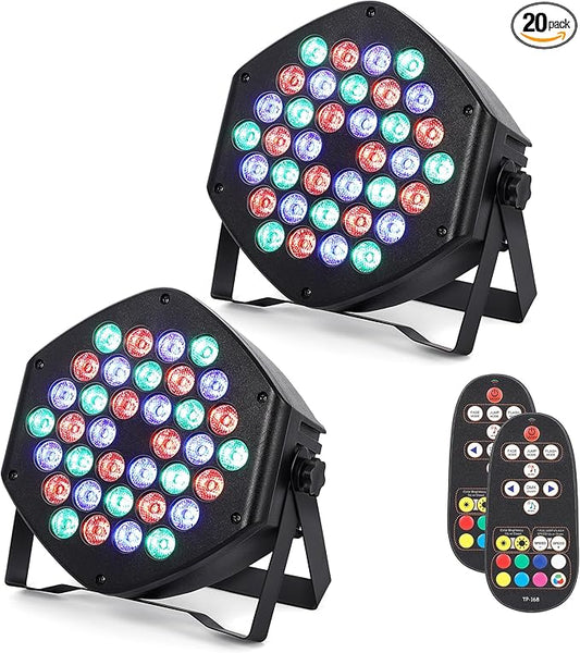 Rechargeable Par Lights 36 RGB Stage Lights, Wireless Dj Uplights Battery Powered Uplighting Sound Activated DMX Control for Wedding Dj Disco Show(2 Pack)