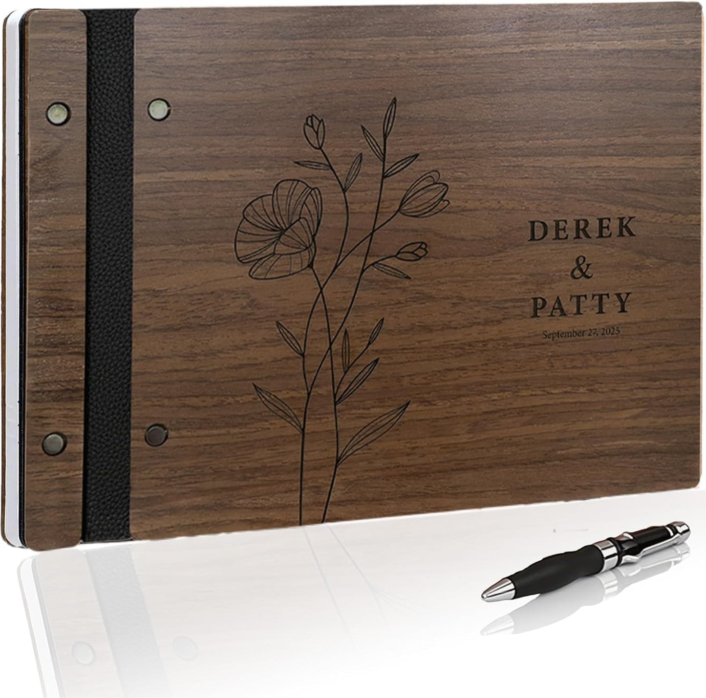 Customized Wooden Guest Book for Weddings, Funerals & Events - Personalized Keepsake Memory Book with Engraved Name & Design (A5-5.83×8.27inch)
