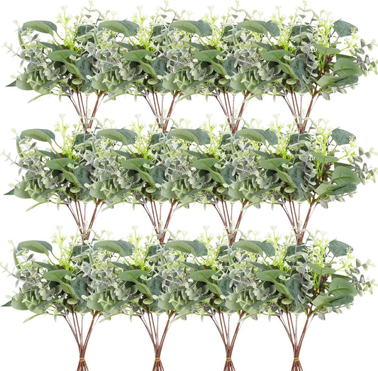 120 PCS Artificial Eucalyptus Stems Bulk Faux Silver Dollar Leaves for Vase Bouquets Baby Eucalyptus Leaves for Family Wedding Center Flower Arrangement