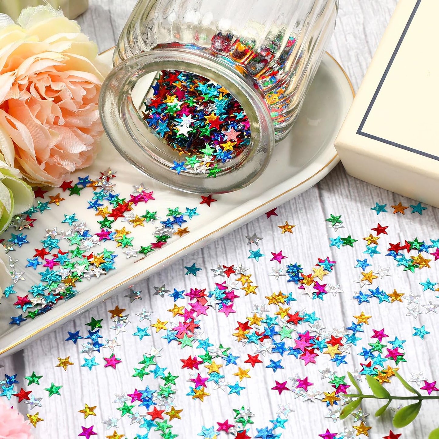 MARFOREVER Rainbow Star Confetti, Glitter Star Confetti Birthday Scatter Table Centerpiece Metallic Sequin Sprinkles Stars for Baby Shower Wedding Christmas Valentine Party Decorations