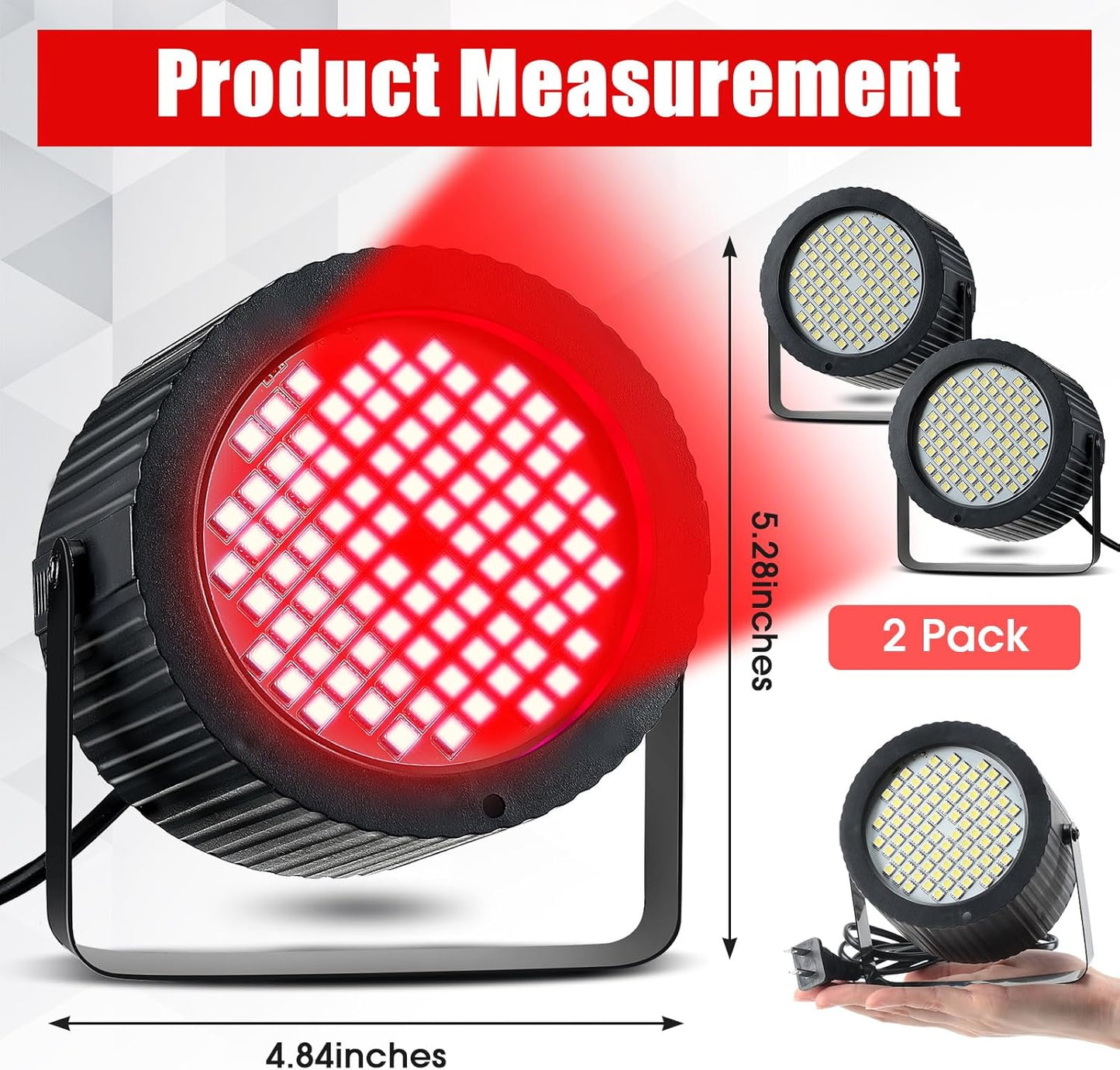 Funtery 2 Pcs Bright White Strobe Light 88 LEDs Flash Party Lighting Speed and Sound Modes Flashing Stage Lights for Christmas Easter Birthday Party Room Dance DJ Bar Karaoke Show Wedding (Red)