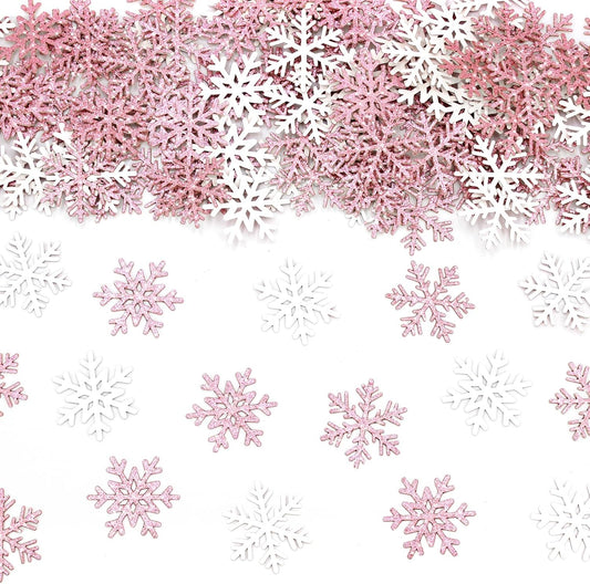 200PC Pink Glitter Snowflake Confetti Winter Onderland Decorations Paper Snowflakes Table Scatter for Winter Wonderland Birthday Baby Shower Party Decor