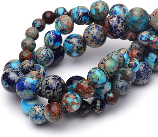 6mm Natural Stone Beads for Jewelry Making,Blue Imperial Jasper Polished Smooth Round Gemstone Beads for Bracelet Necklace 15 Inch