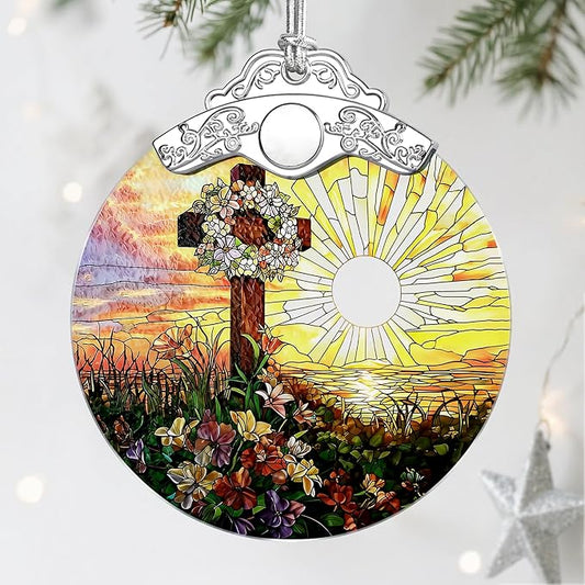Stained Glass Ornament, Christian Christmas Ornaments, Christmas Tree Ornaments & Holiday Ornament: Religious Cross Home Decor, Exquisite Party Gifts for Christians & Religious Gifts