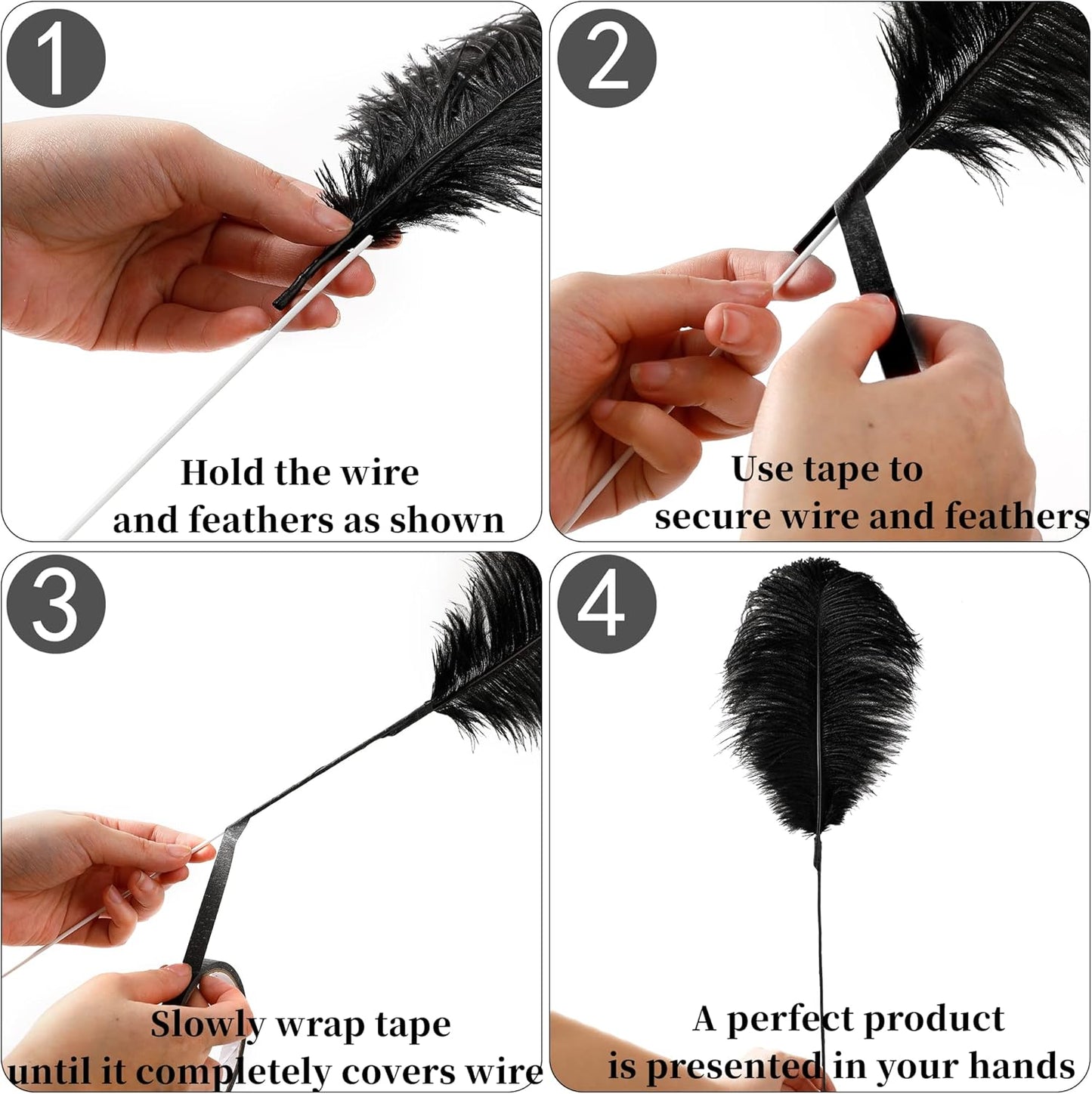Holmgren Black Ostrich Feathers Bulk - 20pcs Making Kit 22 Inch Natural Ostrich Feathers for Vase, Floral Arrangement, Wedding Party Centerpieces and Halloween Home Decor (Black)